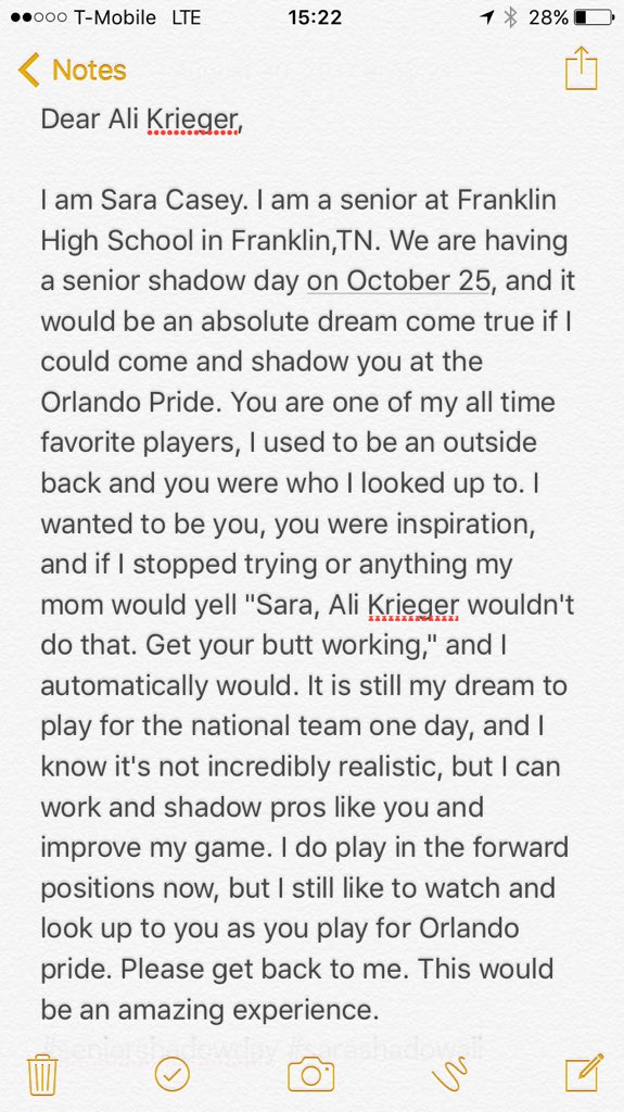 Casey_Sara275's tweet photo. @alikrieger Ali Krieger this would be an amazing experience!!! @alikrieger @ORLPride #sarashadowali #seniorshadowday https://t.co/DHqYXb2OOP