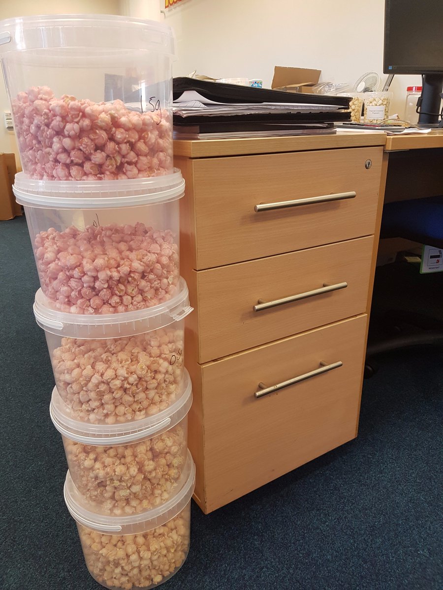 Our #NPD team are hard at work creating new #popcorn flavours for the world. Happy Friday! #buckets #samples #newflavours