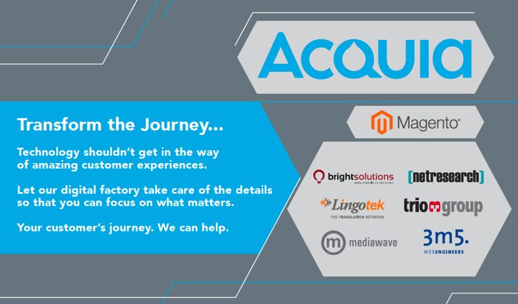 acquia's tweet photo. Come see us next week at #DMexco - booth C048 in Hall 8! @Magento @Lingotek @mediawave_trend @netresearch @3m5_dd @tweetsBS #TrioGroup https://t.co/7DUGuVeDkt
