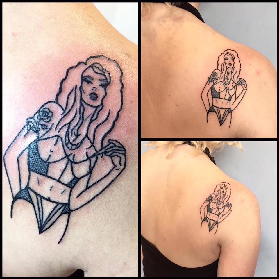 Simple but sassy blackwork lady by Chessie recently for the beautiful Lauren 
Chessie would love to draw up more of these!✌🏻💪🏻✊🏻 #tattoos