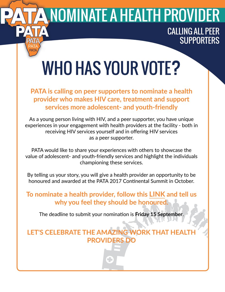 Calling on #peersupporters: Nominate a #healthprovider who makes HIV services more adolescent- & youth-friendly
docs.google.com/forms/d/e/1FAI…