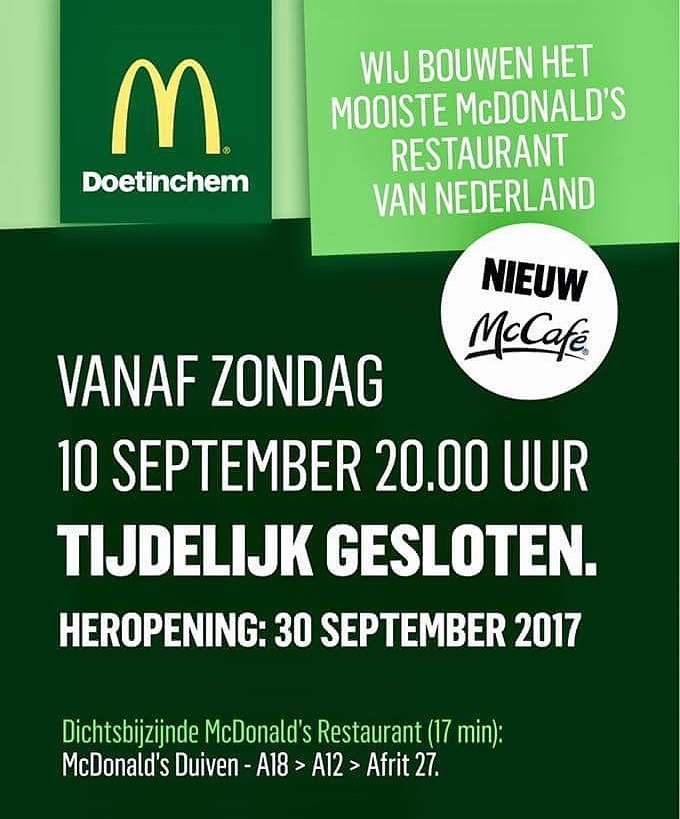McDonald's #Doetinchem dicht vanwege verbouwing.

#mcdonalds <a href="/McDonalds/">McDonald's</a> 

Lees meer...

m.facebook.com/story.php?stor…