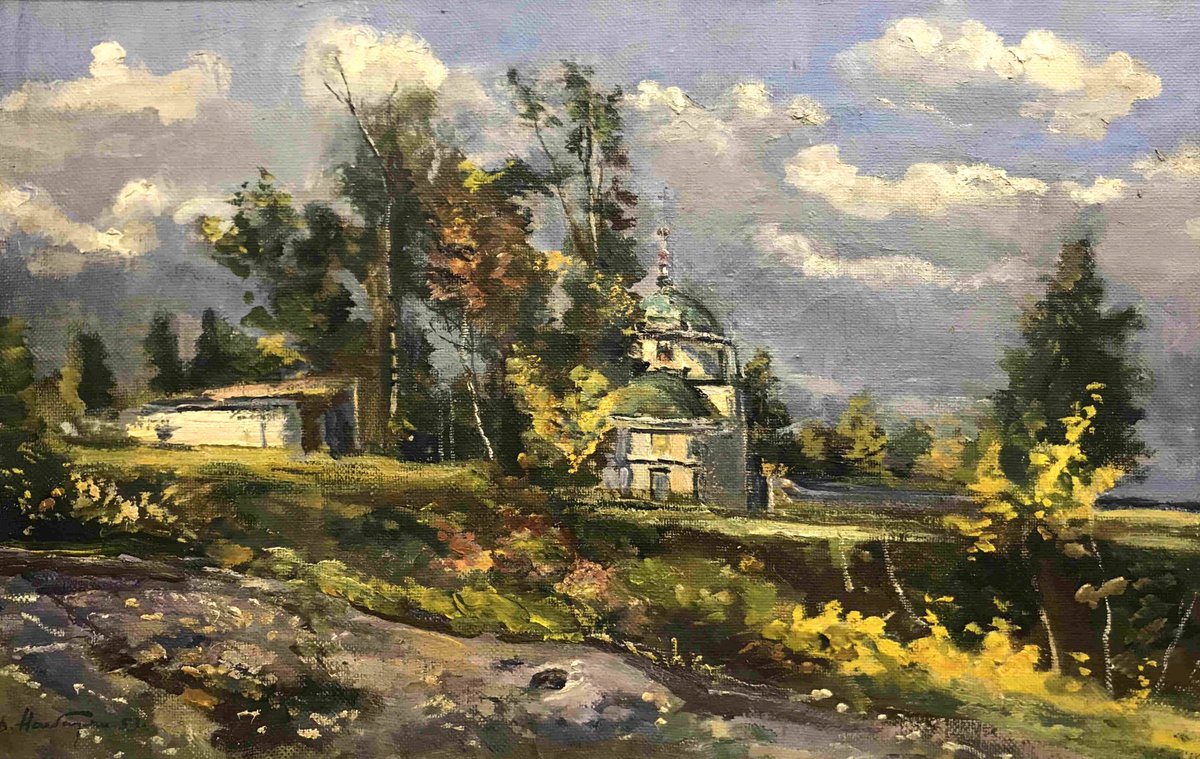 sovcom's tweet photo. Налбандян Д.А. Осенний пейзаж с церковью. 1953 г. Достаточно редкий мотив в творчестве художника. Работа представляет коллекционный интерес. https://t.co/carPWsshBU