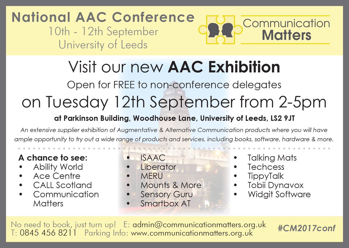 Did you know <a href="/Comm_Matters/">Communication Matters</a> #CM2017conf is open for FREE to non-conference delegates
on Tuesday 12th September from 2-5pm?? See you there!