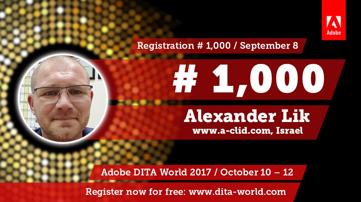 Adobe #DITA World 2017 just hit 1,000 registrations!
Welcome, Alex!
Register now for free: dita-world.com
#DITAworld #TechComm