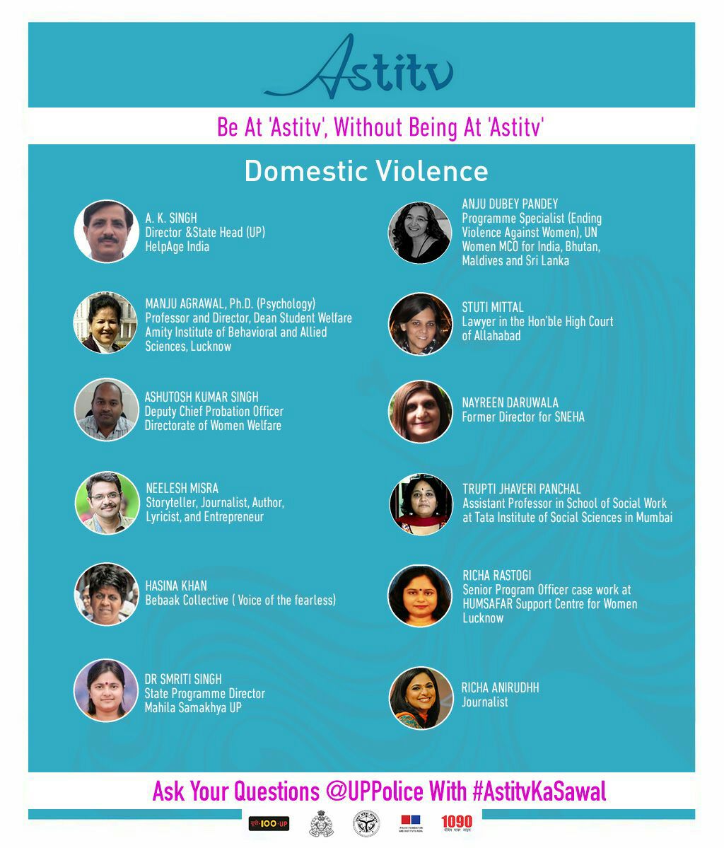 kanpurdehatpol's tweet photo. Understand problems&solutions related 2 #domesticviolence 4rm those who hv analysed it inside out.Ask ur Q's with #astitvkasawal #Astitvup https://t.co/YnJgL3Sb7D