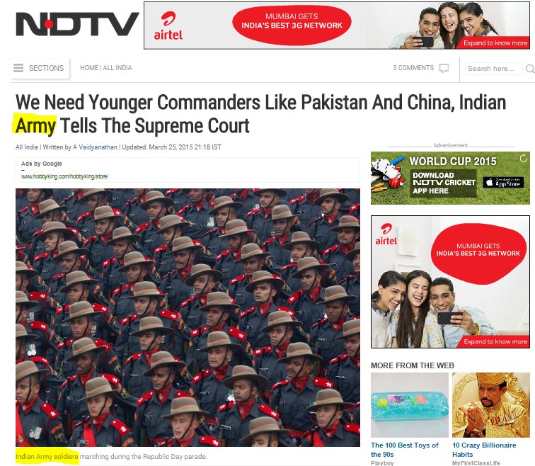 18Then there is another  #NDTV editorial 'oversight' in that they choose to use photo of Assam Rifles troops for a report on Indian Army