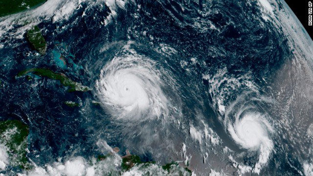 cnnbrk's tweet photo. Irma and Jose have 150+ mph winds, the 1st time on record the Atlantic has seen 2 hurricanes so intense at same time https://t.co/HRVLMQyxZ3 https://t.co/WsFfXgyRC2