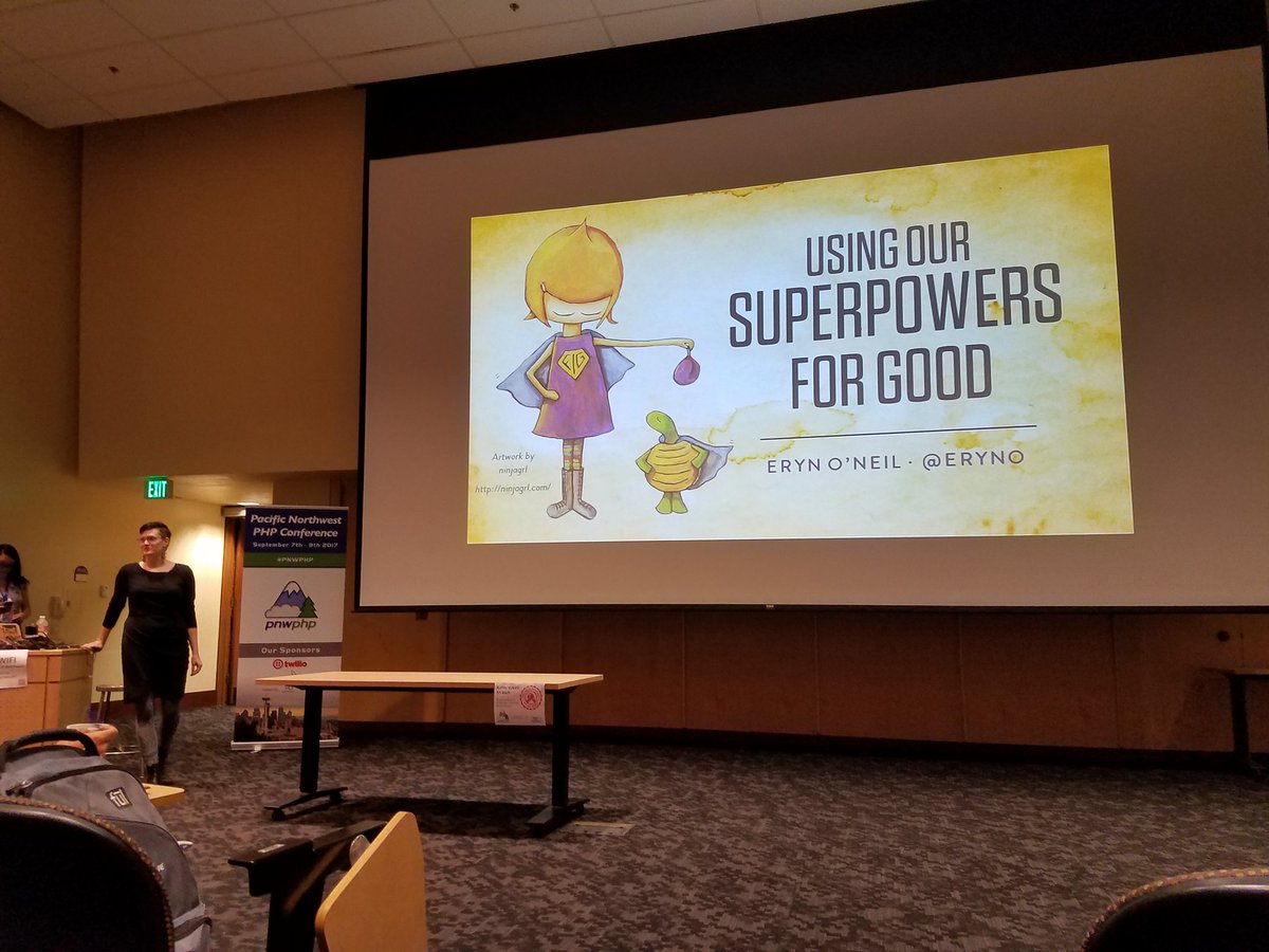 zaskoda's tweet image. &quot;Using Our Superpowers For Good&quot; with @eryno at #pnwphp