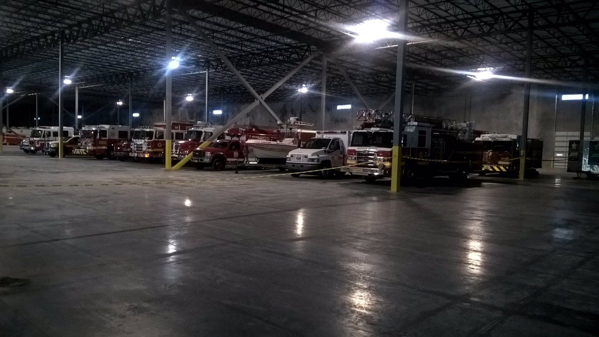 BCFRpio's tweet image. Dozens of pieces of equipment being sheltered from Irma at the Port Logistics Center in S.Titusville.