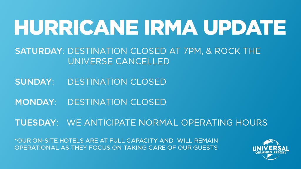 Latest details from Universal Orlando on Hurricane Irma. #StaySafe