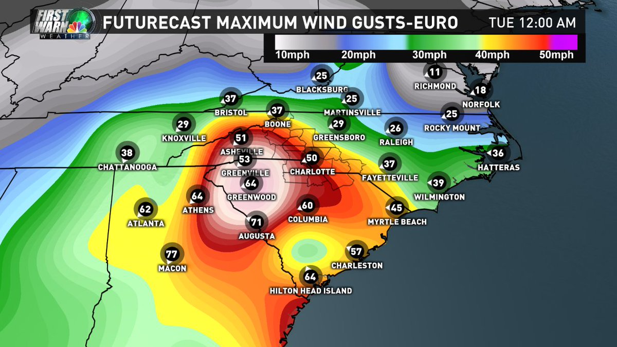 wxbrad's tweet image. With 2-5" of rain &amp;amp; gusts to 50 mph, tree &amp;amp; power line damage are still possible. Don't focus on the line track of #Irma focus on impacts.