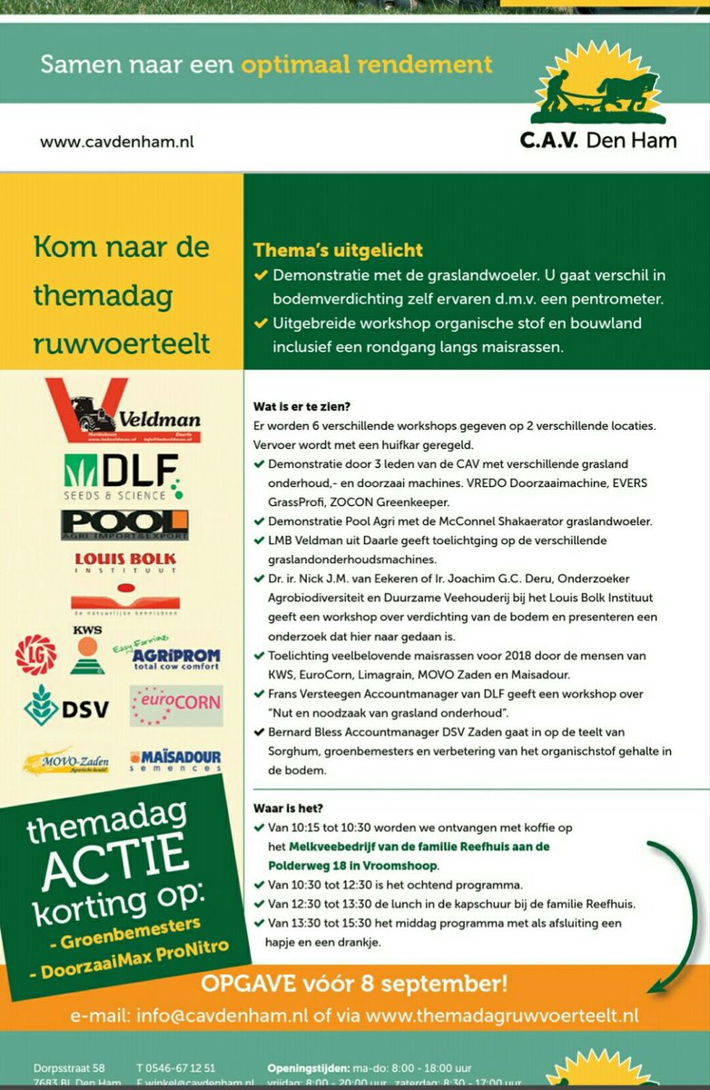 Bijna 60 deelnemers hebben zich al aangemeld, er kan nog meer bij #ruwvoer #grasland #melkvee #maïs themadagruwvoerteelt.nl