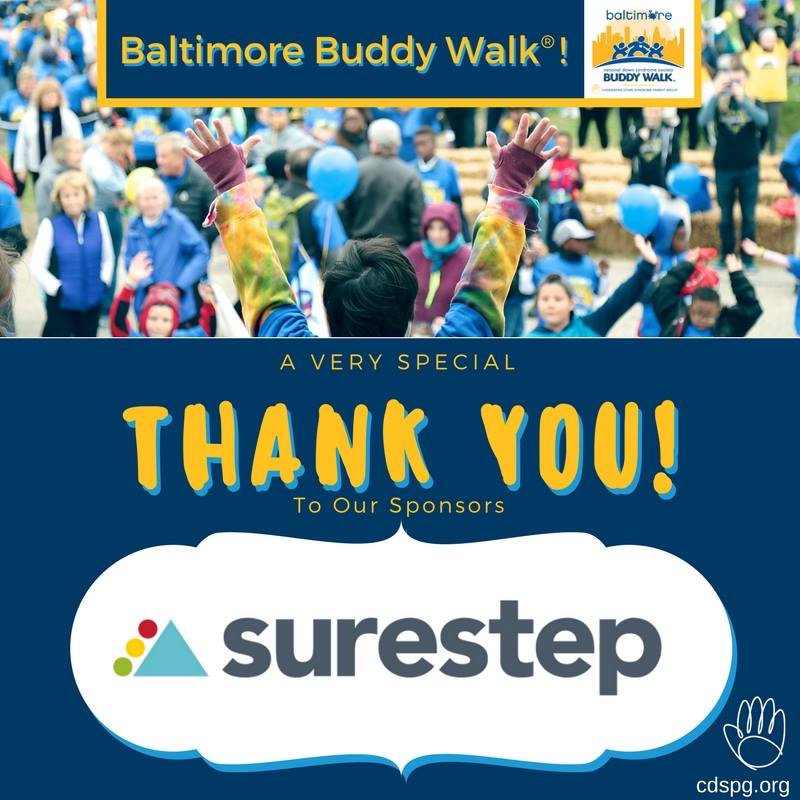 DSAMaryland's tweet photo. Thank you Surestep for your support of the Down syndrome community and sponsorship of the Baltimore Buddy Walk! #surestep #cdspg @SureStep https://t.co/qIxo718yUh