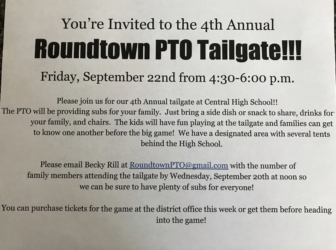 Please join us for a Roundtown Tailgate party!