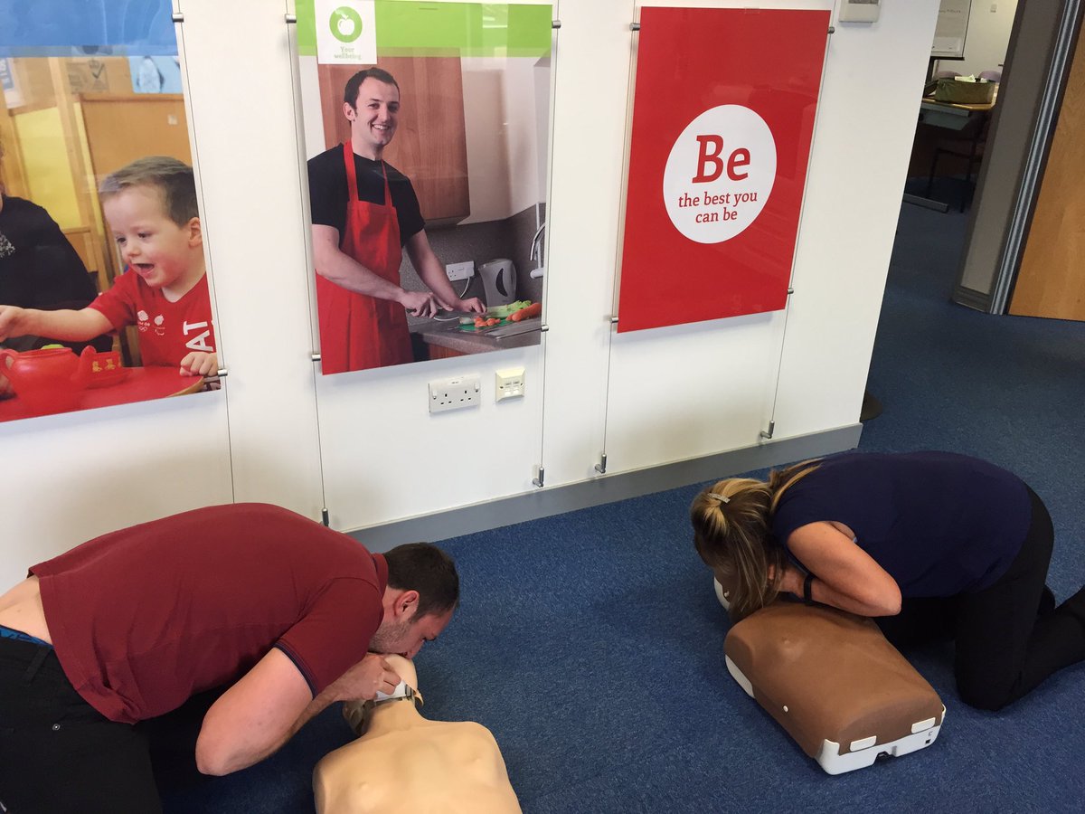 Kieran, Lee, Toby and Norma practising First Aid refresher training today #YourWellbeing #InvestingInYou