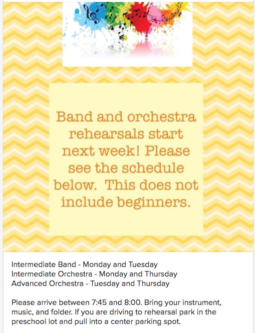 Westdale Band and Orchestra start next week. Be sure to check the schedule.