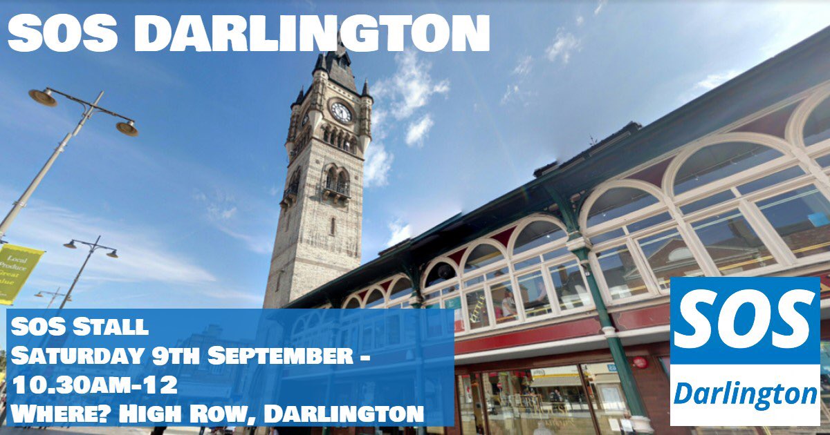 SOSDarlo's tweet photo. The SOS Darlington Street Stall is back! 

Pay us a visit on the High Row tomorrow between 10.30am and noon. 

🚑🚑🚑 #NHS #DarloHour https://t.co/5FmMXqKDi5