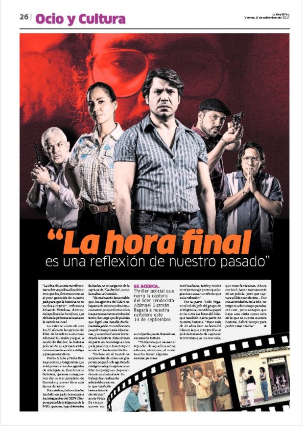 emendozacine's tweet image. Gracias a @larepublica_pe por asistir a la proyección de #LaHoraFinal Este 14 de SET la película se juega la vida en los cines.Todos al cine