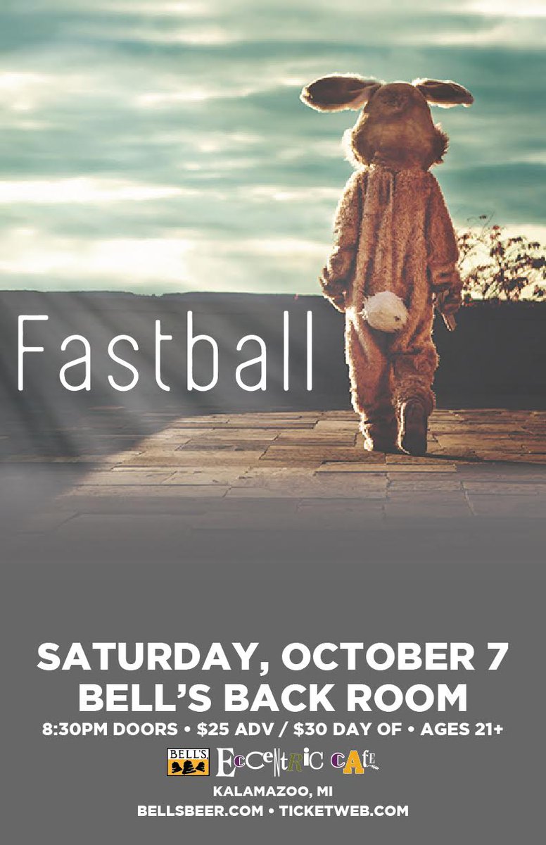 FASTBALLTHEBAND's tweet image. Kalamazoo! We’re coming for ya on Saturday, Oct 7th at Bell’s Back Room - get tix at fastballtheband.com/shows/ #StepIntoLight