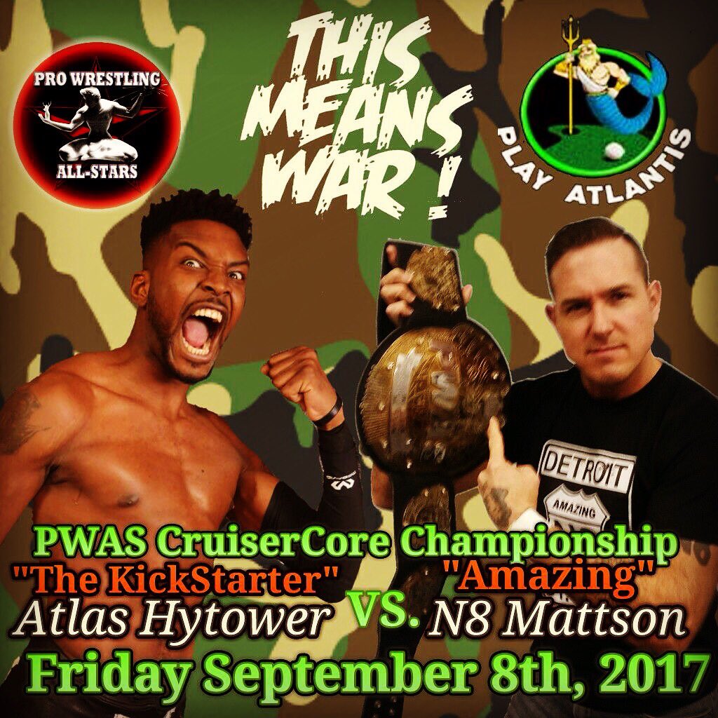 AmazingN8's tweet photo. Tonight at Play Atlantis in Melvindale, MI: @PWASDetroit1 #CruiserCore Champion N8 Mattson vs @AtlasHytower #ThisMeansWar! #ProWrestling https://t.co/mfznnTtYbn