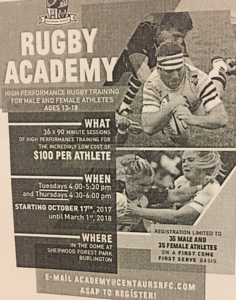 LISTEN UP! This rugby academy is a great and fun way to train before our season begins! Start training now so we can kick butt next year! 🏉💯