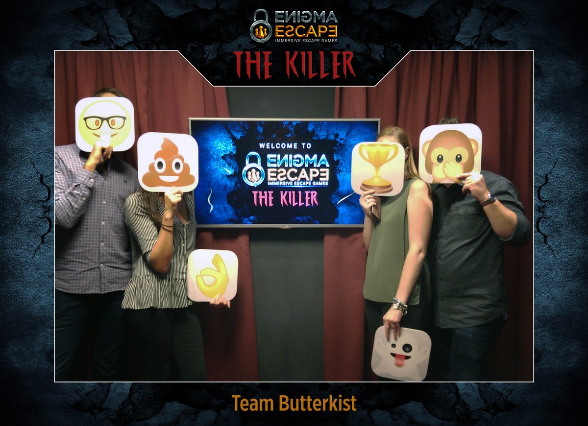 enigmaescape's tweet image. Team Butterkist #TheKiller #CostcoWater #QuadSquad #Enigma #EscapeGames #London #Scared