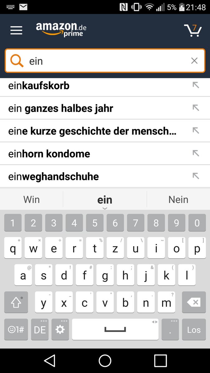 Ich wollte nur "Einkaufskorb für Kinder eingeben" - Amazon schlägt mir Einhorn-Kondome vor! Jaaaaa bitte! Jetzt per "One-Klick" kaufen! 😂