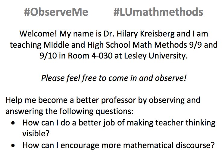Dr_Kreisberg's tweet image. Why I love Twitter. Already got feedback on my Qs &amp;amp; updated my #ObserveMe. TY, @robertkaplinsky! NOW I am ready! #mtbos #LUmathmethods