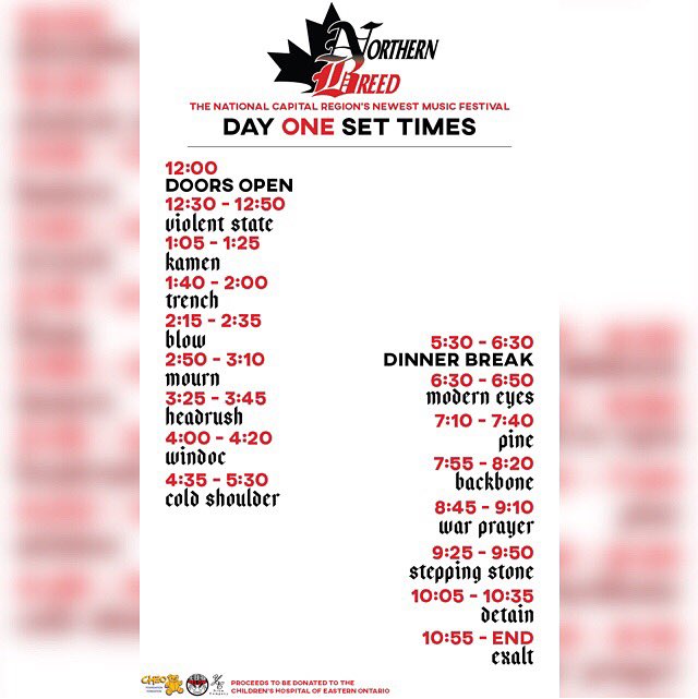 We play Northern Breed fest tomorrow in Ottawa. we start at 1:40, but show at doors to catch the whole day.