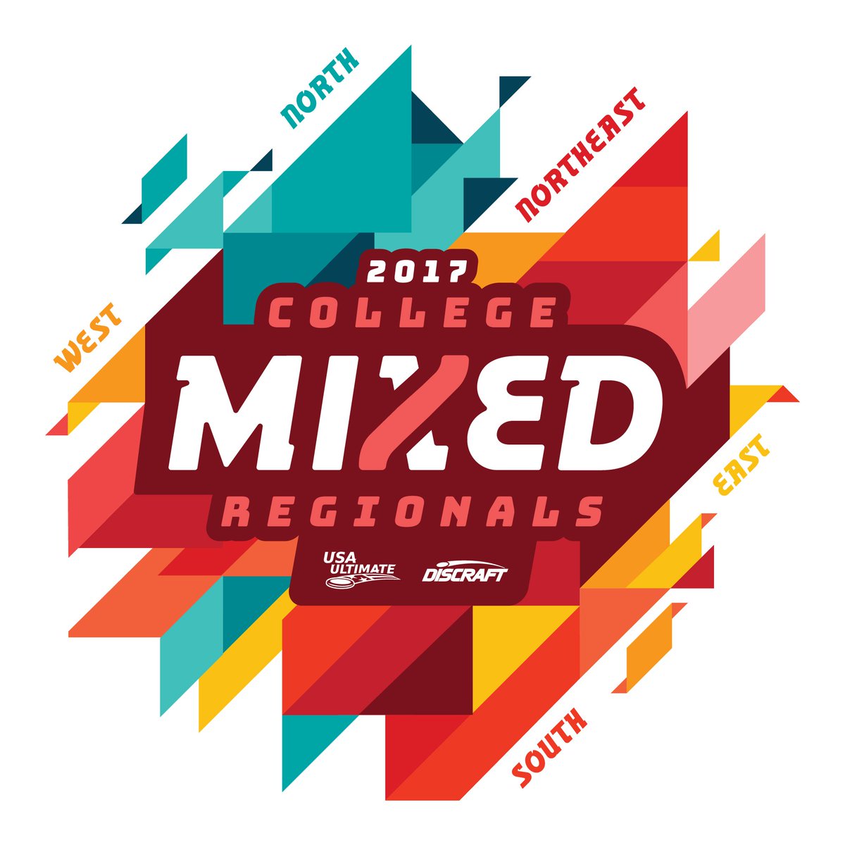 USAUltimate's tweet image. Who's pumped for the 2017 College Mixed Regionals? We are too with an event logo this cool! (Designed by Austin Bonelli)