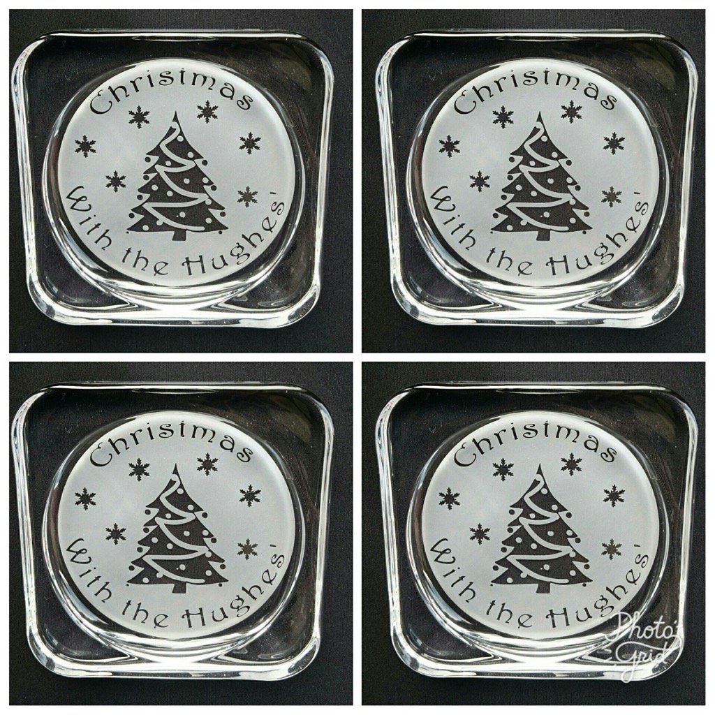 SentimentsGlass's tweet image. Set of 4 engraved Christmas Coasters personalised with family name. £14.99 a set with free uk postage. #xmas #glass