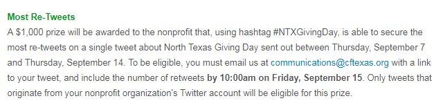NTxGivingDay's tweet image. Maximize those 180 characters - the #NTxGivingDay "Most Retweets" prize is underway!
