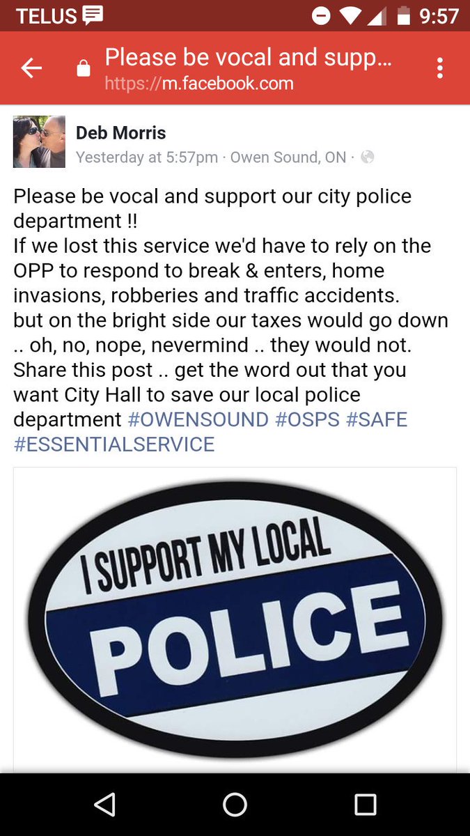 OSpoliceassoc's tweet photo. Thank You Deb Morris for your #support of @OwenSoundPolice #responsetimesmatter - do what Deb says "get the word out" #owensound #keepOSPS https://t.co/nC3kWc0N5l