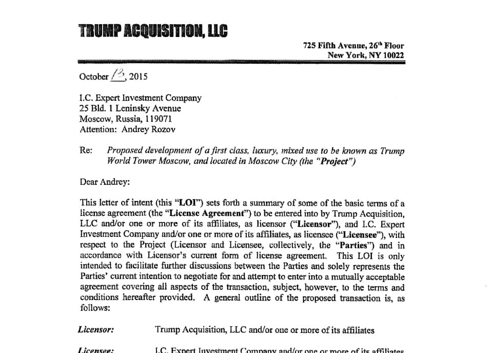 SethAbramson's tweet photo. BREAKING—In mere weeks we went from "no collusion with Russia" to "here's a Letter of Intent Trump signed with some Russians while running." https://t.co/GcFmGRnpd8