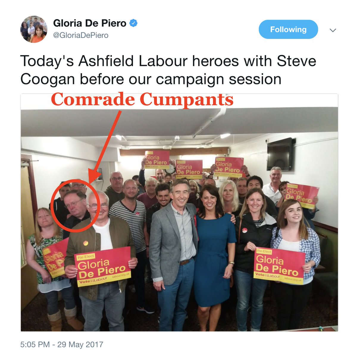 EU__Troll's tweet photo. Here's #ComradeCumpants on the campaign trail, knocking one out behind Steve Coogan https://t.co/T1tUmhwbwQ