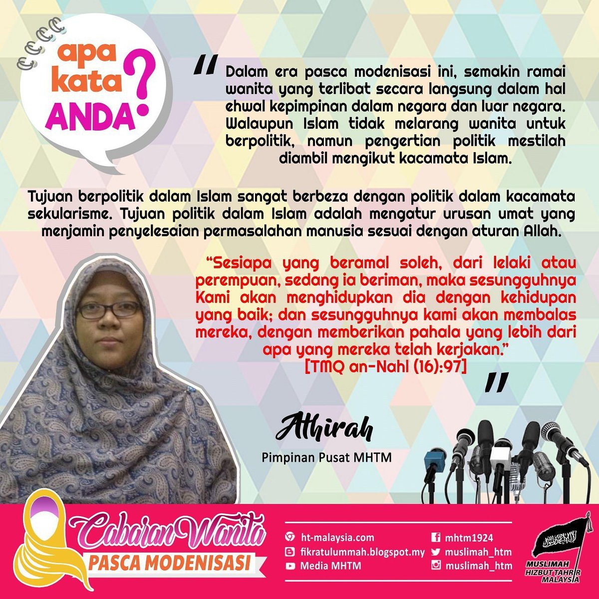 Muslimah_HTM's tweet photo. Kempen Cabaran Wanita Pasca Modenisasi

(Apa Kata Anda) 

#cwpm
#mhtm
#htm https://t.co/a2HOtq7ywJ