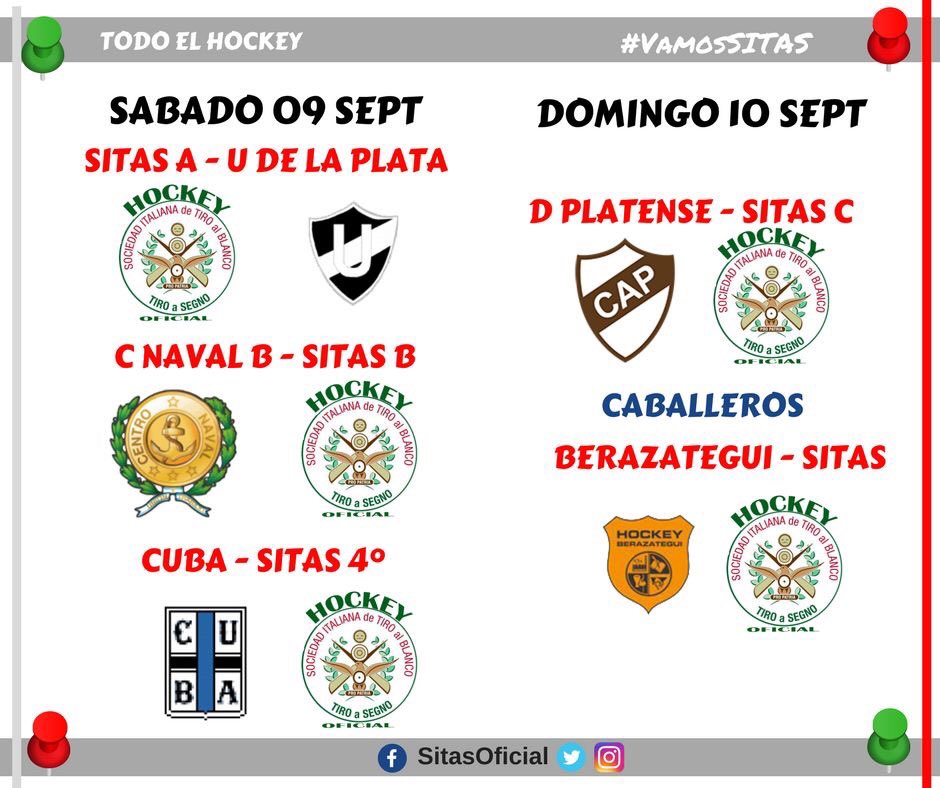 #Hockey 🏑 #VamosSitas 🇮🇹 #Sab09 y #Dom10 septiembre 🏑🏑todos los partidos <a href="/sitashockeyof/">Hockey Sitas Oficial</a>