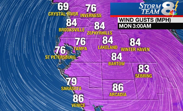 TampaBaysJulie's tweet image. Here's a look at potential wind gusts from #Irma late Sunday night into early Monday morning.