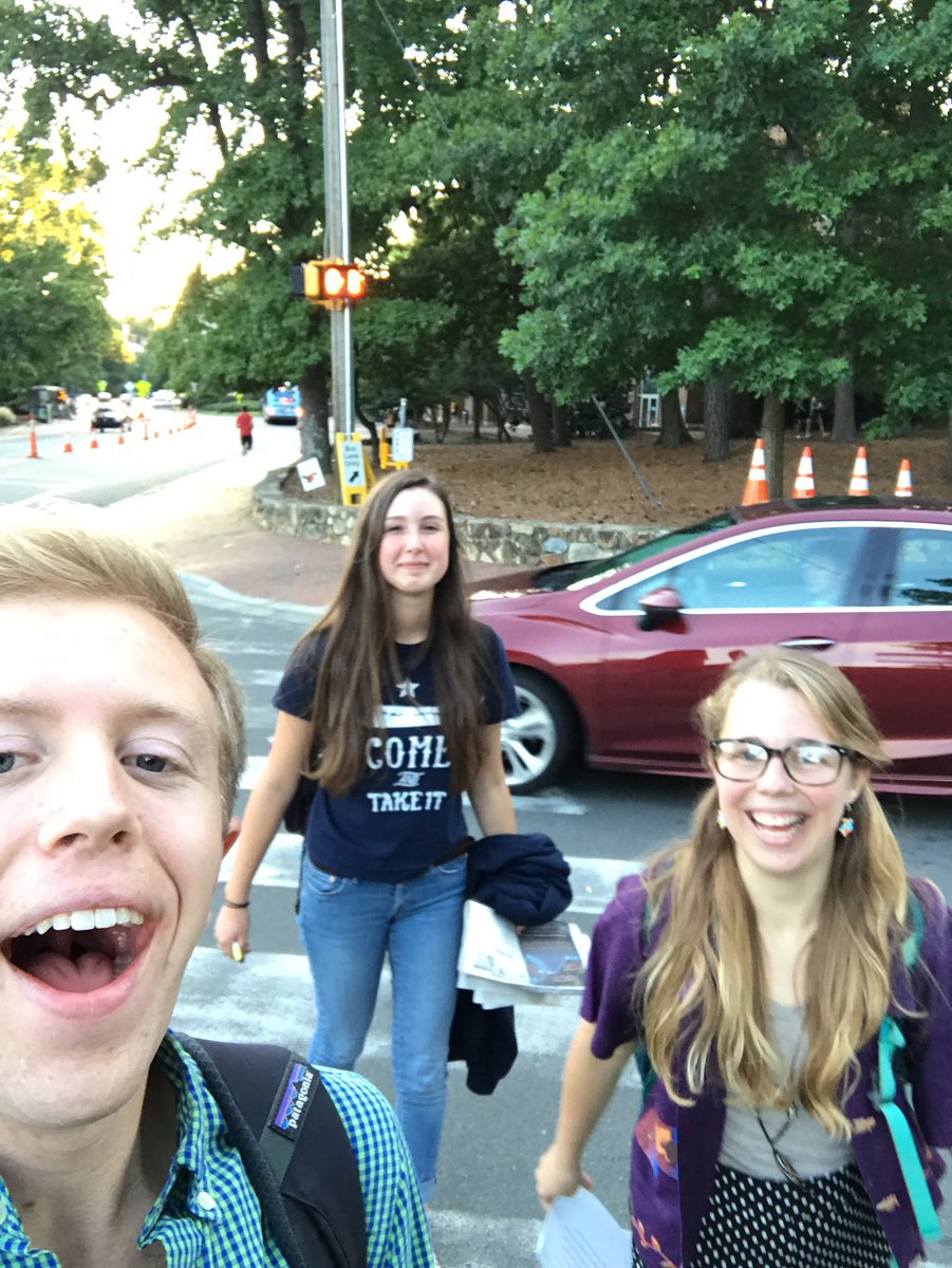 ColedelCharco's tweet photo. We only have three people and had to take a #selfie to "take a pic on a crosswalk Abbey Road style" #DTHOrientation https://t.co/bRnlnx4UWZ