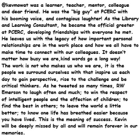 PennyMorka's tweet photo. #Winnipegsd lost a brilliant educ. &amp; colleague @kevmowat this wk. @slcornwell @richroberts76 @goddard_dorothy He will be missed! https://t.co/XNgnyLJ4LK