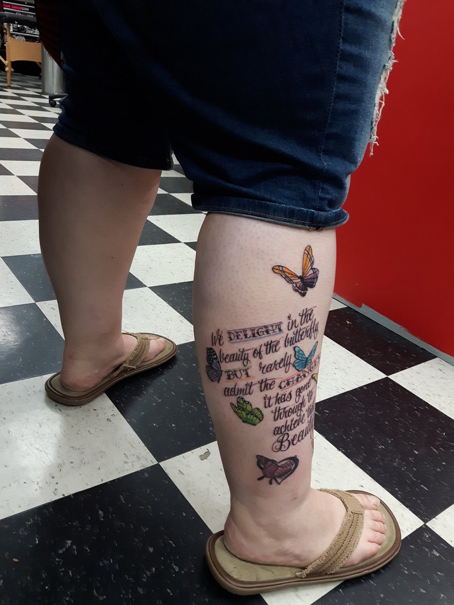 Got a new tattoo today... Little PRIDE topped by a non binary flag done w/  butterflies \u0026 meaningful quote by Maya Angelou! Love yourself😙❤️, image size:900x1200