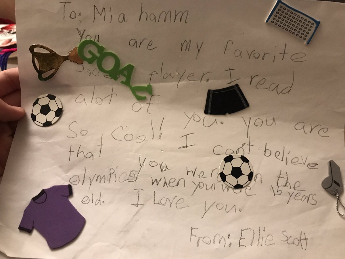 ellieescottt's tweet photo. Dear @MiaHamm, I hope you enjoy the letters I wrote to you in 2nd grade😊⚽️ https://t.co/Ty59v6VAU1