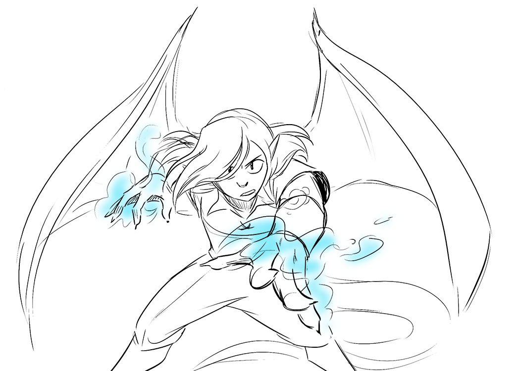 Doodles of old characters that broke the art block- a frosty dragon lizard and small delinquent friend 