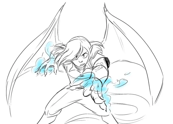 Doodles of old characters that broke the art block- a frosty dragon lizard and small delinquent friend 