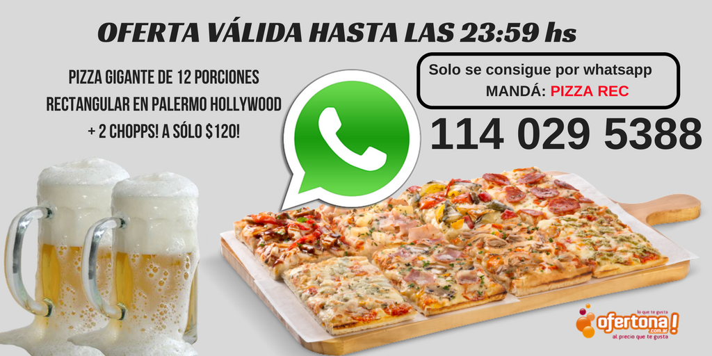 ofertona_arg's tweet photo. #Pizza GIGANTE a elección entre #muzzarella, napolitana, jamón. (Es casera y tiene 12 porciones) 2 #chopps de #cerveza Nadal Del Potro 🍕🍻 https://t.co/F0mpH6J1Bt