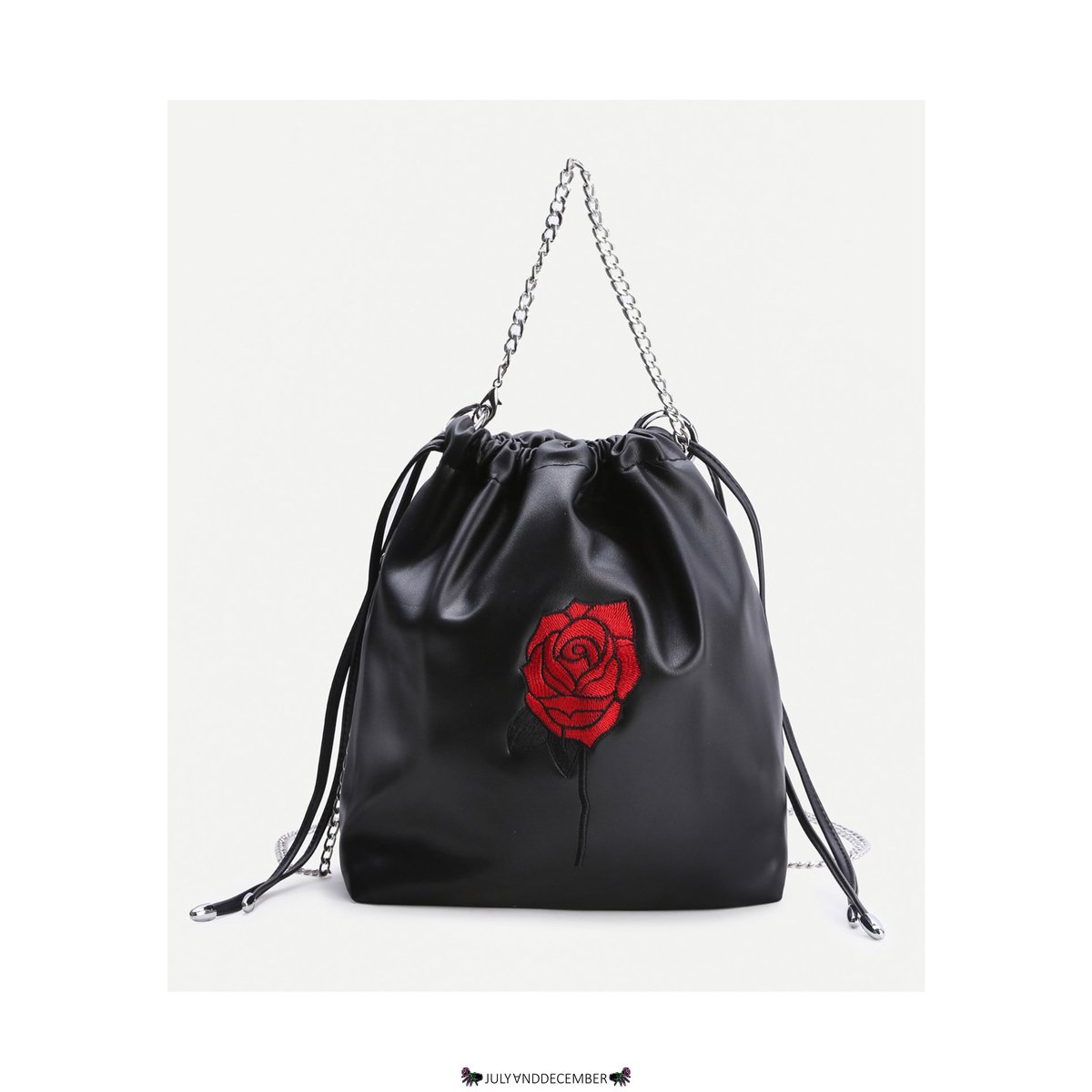 #JNDNewin Nina Rose Embroidery Drawstring Bucket Bag - Rp177,000 (pu leather - size (L*W*H) 19*12*23cm - with chain strap)