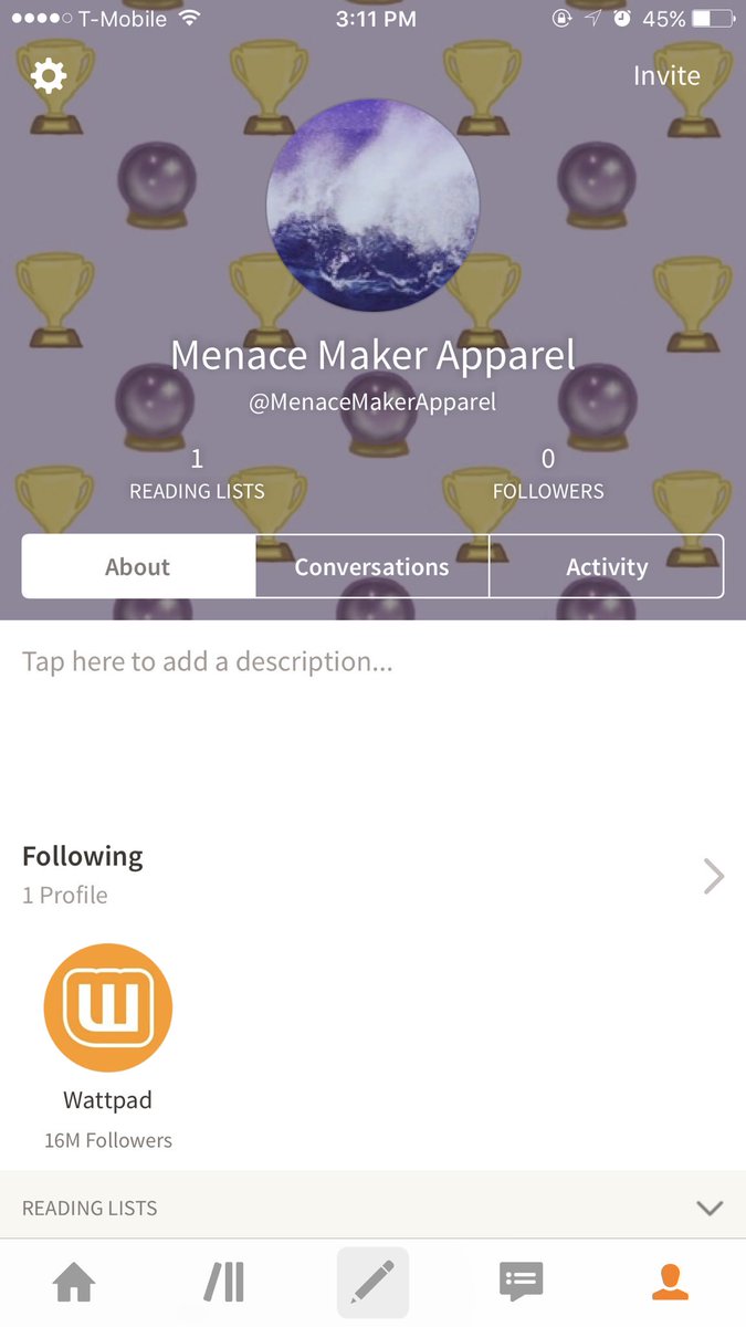 menacemaker's tweet image. Hey writers! We just created an account on Wattpad! Be sure to follow and sign up to be part of the shirts! 💜🔮