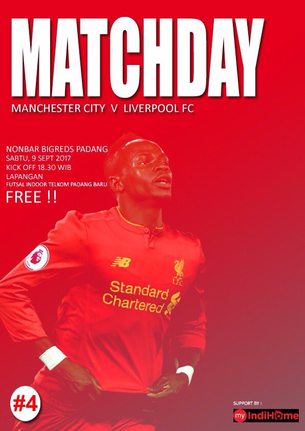Nobar <a href="/BIGREDS_IOLSC/">BIGREDS IOLSC</a> PDG
Man.City V Liverpool
Malam ini, Start 17.30 Wib
At Lapangan Futsal Indoor Telkom Padang Baru.
FREE !
