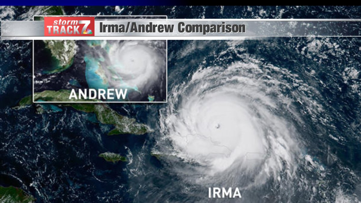 WXSchnack's tweet image. Comparing the size of Hurricane Andrew with Hurricane Irma